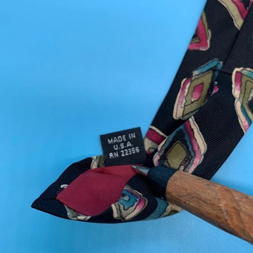 Vintage Adolfo Geometric Print Preppy All Silk Men's Classic Neck Tie